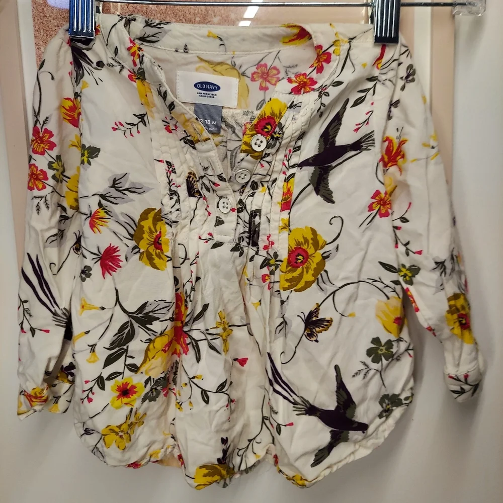 🎁 10/$25- Old Navy pintuck tunic, 12-18 months, floral and bird